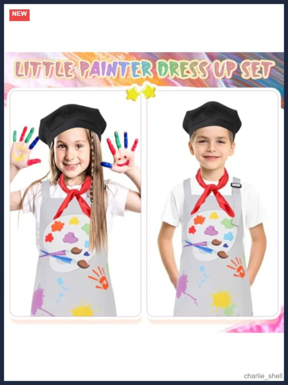 Kids Artist Costume Set Painter Dress Up Beret Apron Palette Brush Career Day